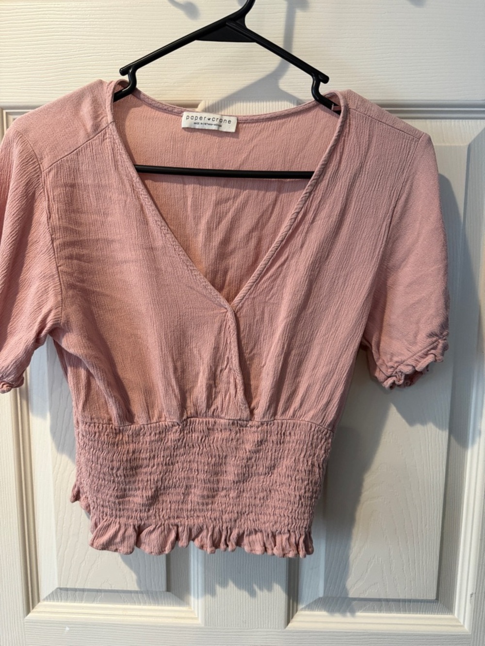 Paper Crane Dusty Pink V-Neck Smocked Crop Top